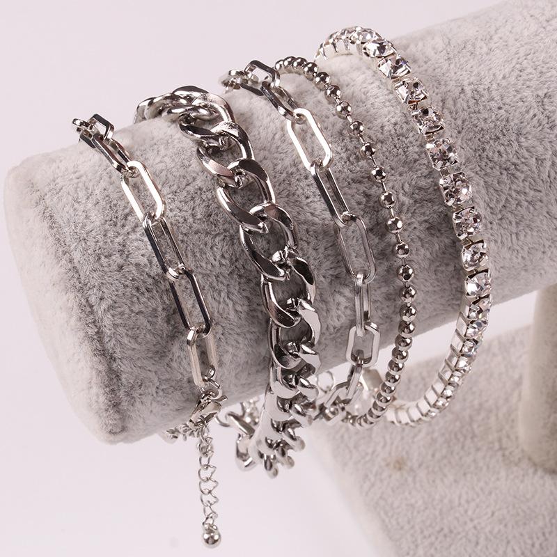 Fashion multi-layer combination bracelet set creative OT buckle diamond chain five-piece set hand jewelry