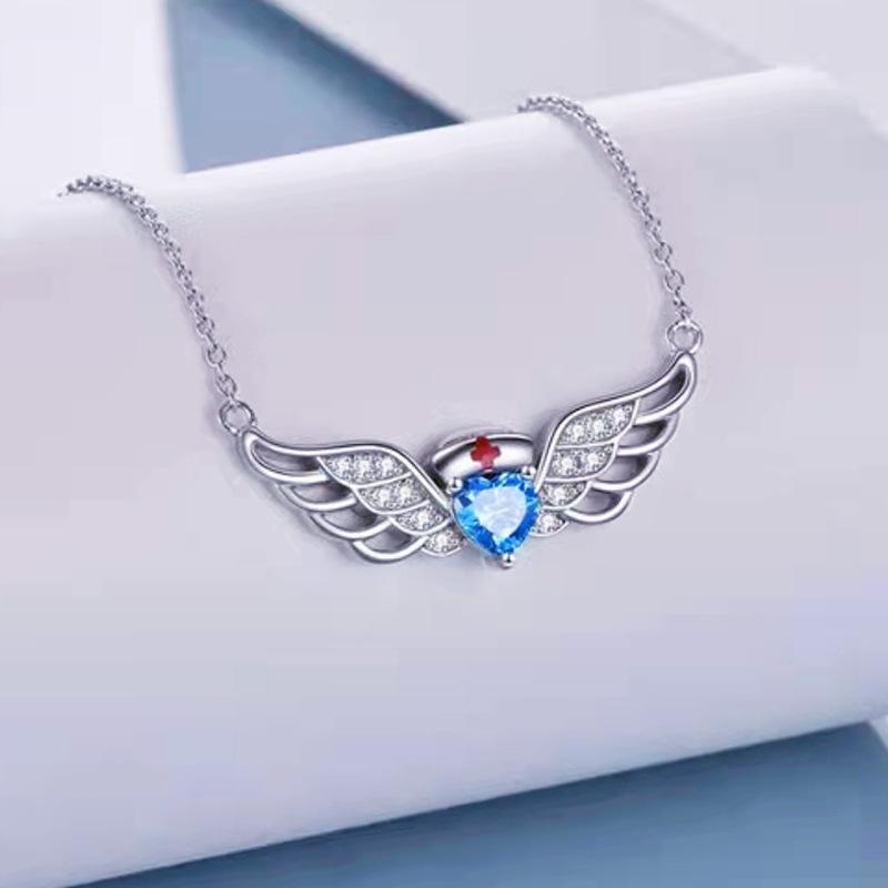 Jewelry Angel Wings Pendant Necklace Female Nurses Day Jewelry Hollow Wings Red Cross Jewelry