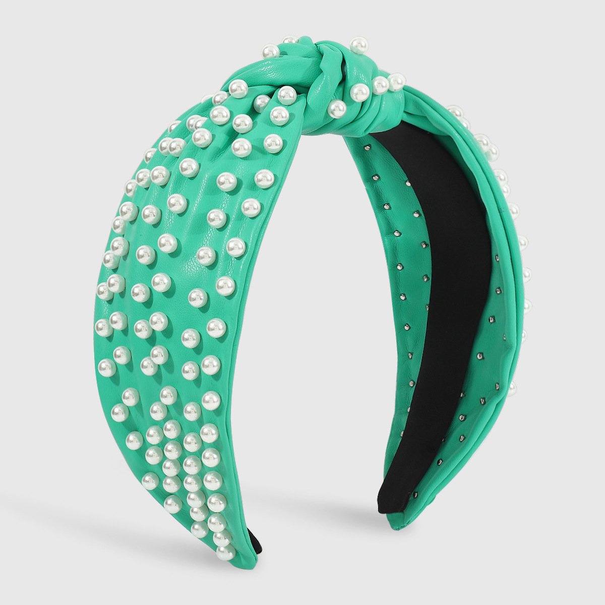 F4833 creative personality leather pearl headband knotted solid color style retro going out pressing hair adult headband