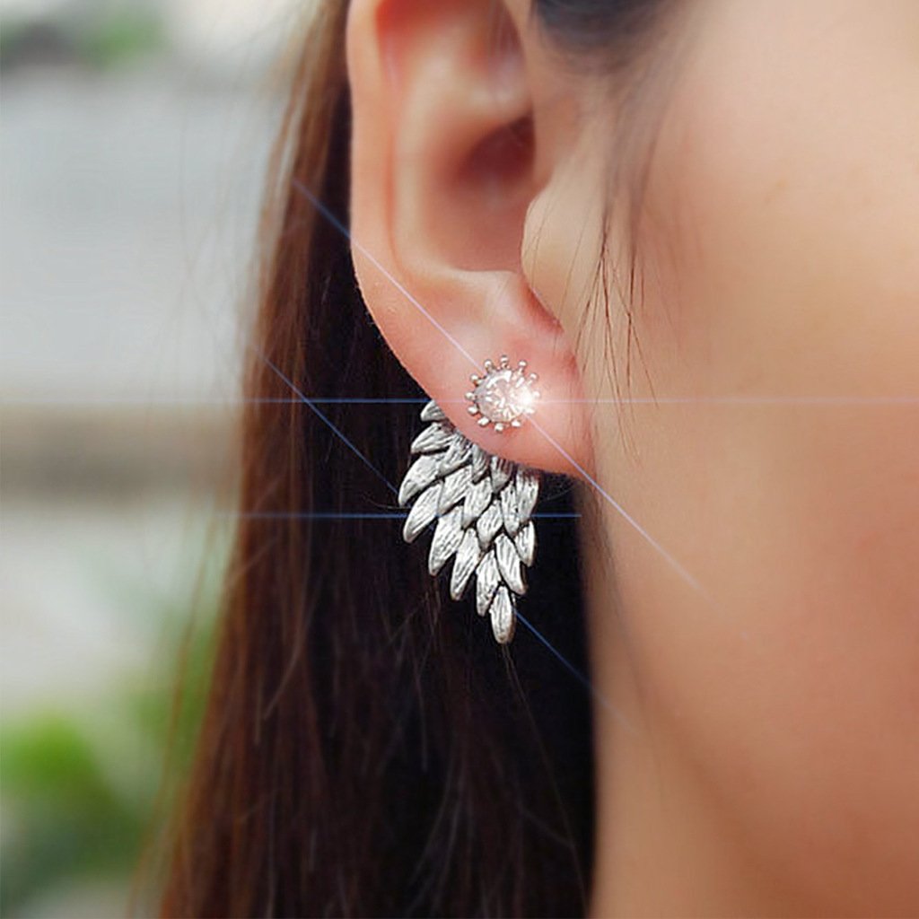 Retro Three-dimensional Angel Wings Stud Earrings Feather Diamond Alloy Piercing Stud Earrings