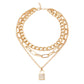 Jewelry thick chain multi-layer necklace punk temperament diamond padlock pendant multi-layer clavicle chain
