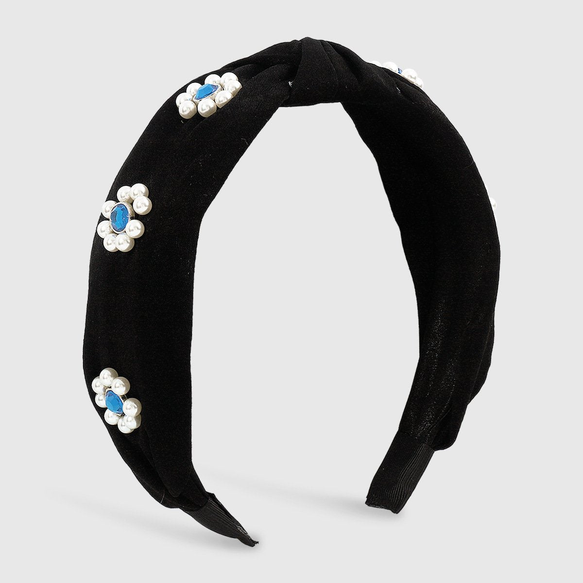 F4525 rhinestone pure color temperament headband imitation pearl niche elegant wide-brimmed fabric knotted going out headband
