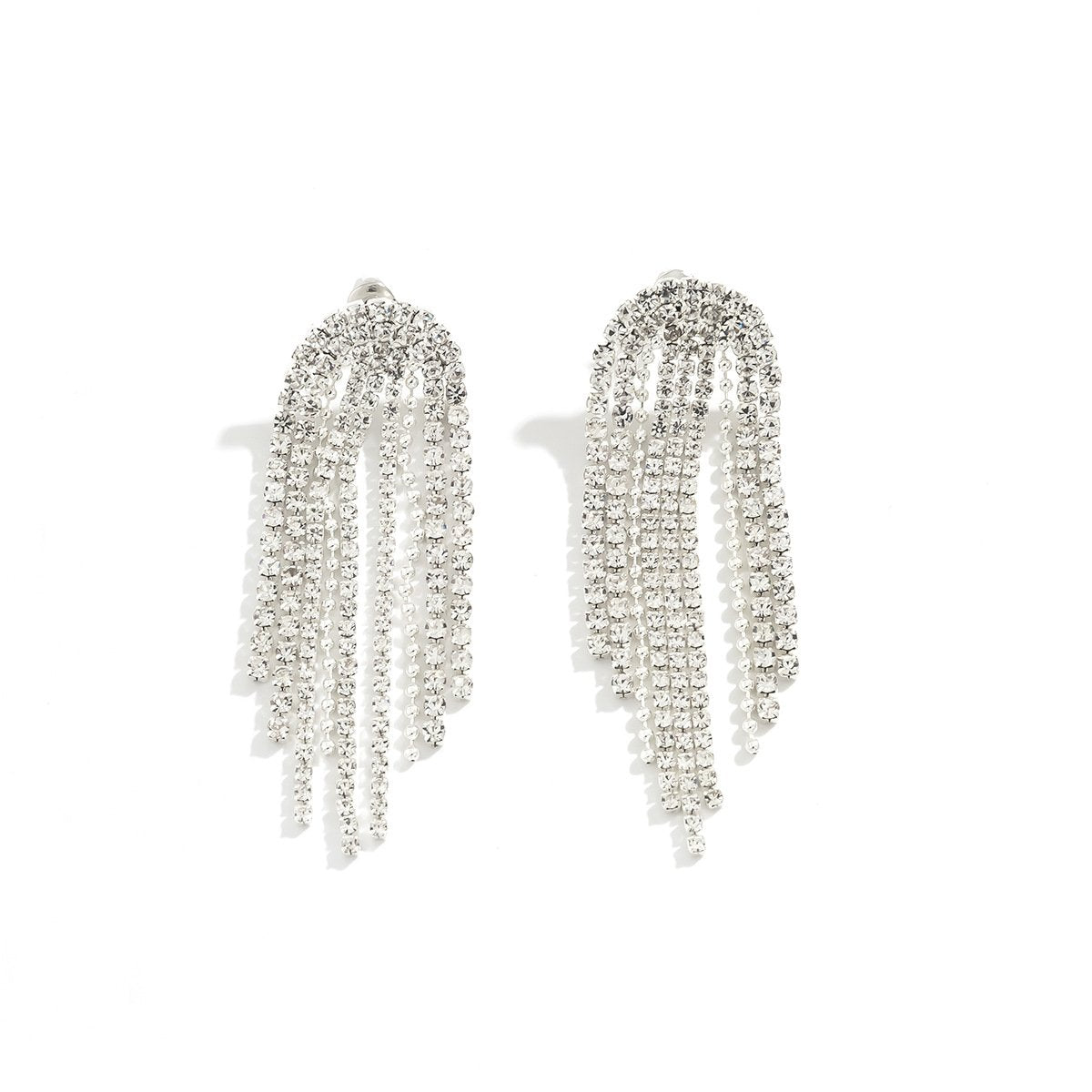 Fashion light luxury flash diamond stud earrings jewelry trend simple rhinestone tassel chain earrings