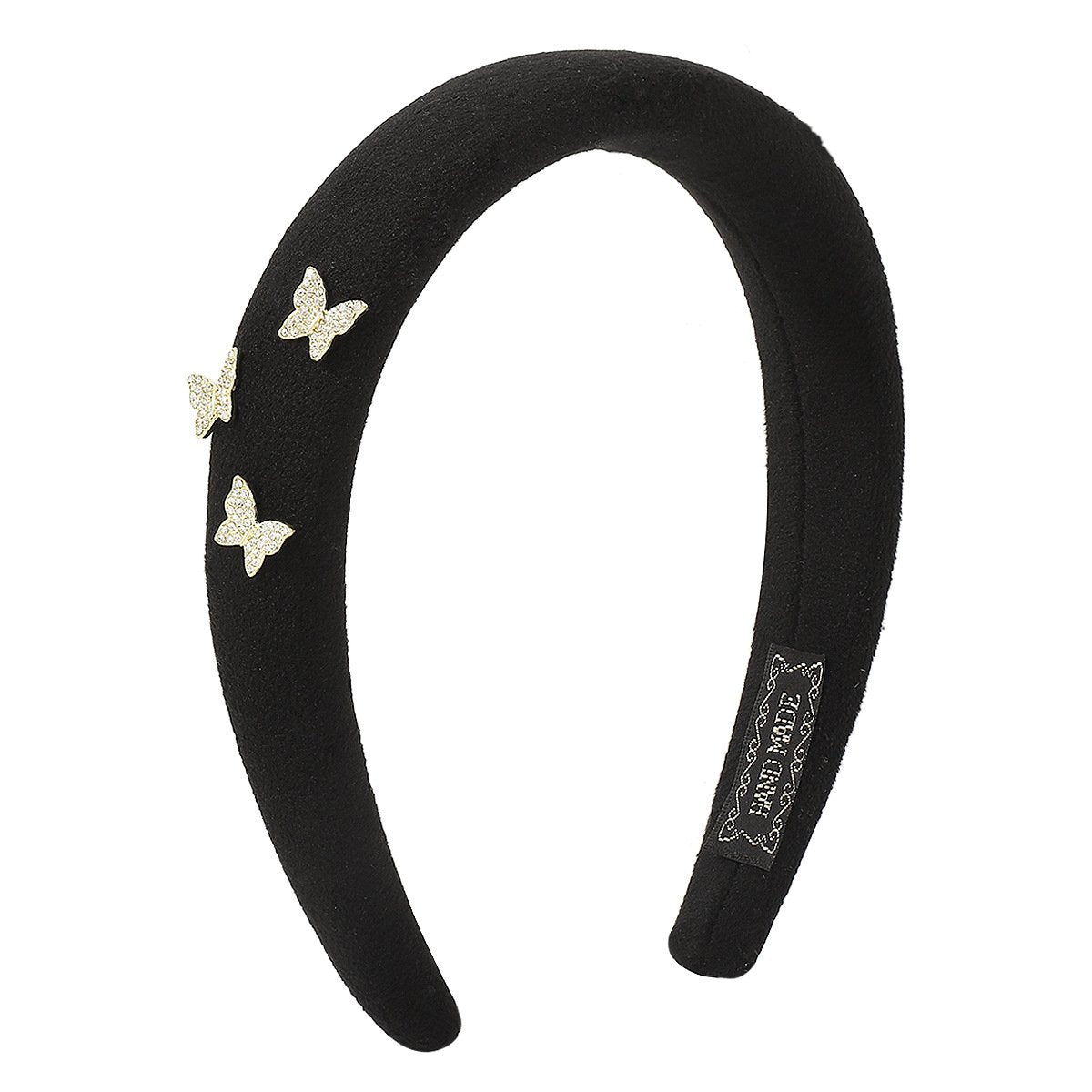 F561 Solid Color Retro Fashion Headband Thick Sponge High Skull Top Butterfly French Elegant Rhinestone Headband Female