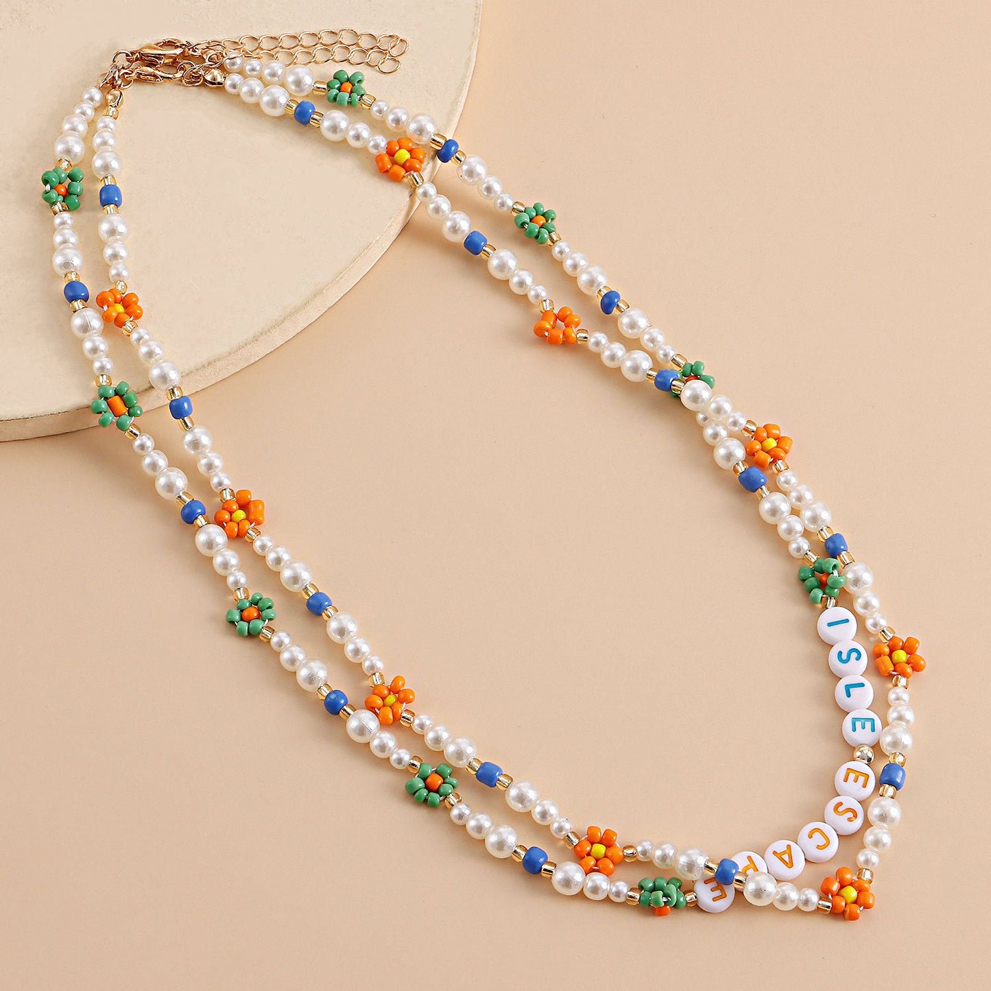 Jewelry creative rice beads weaving color daisy flower letter necklace female pearl light luxury necklace