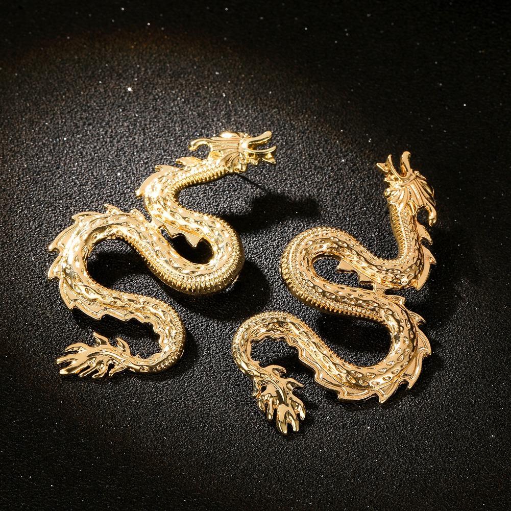 Kendou with the same dark Chinese dragon carving shape earrings earrings hip-hop ins dragon ear jewelry