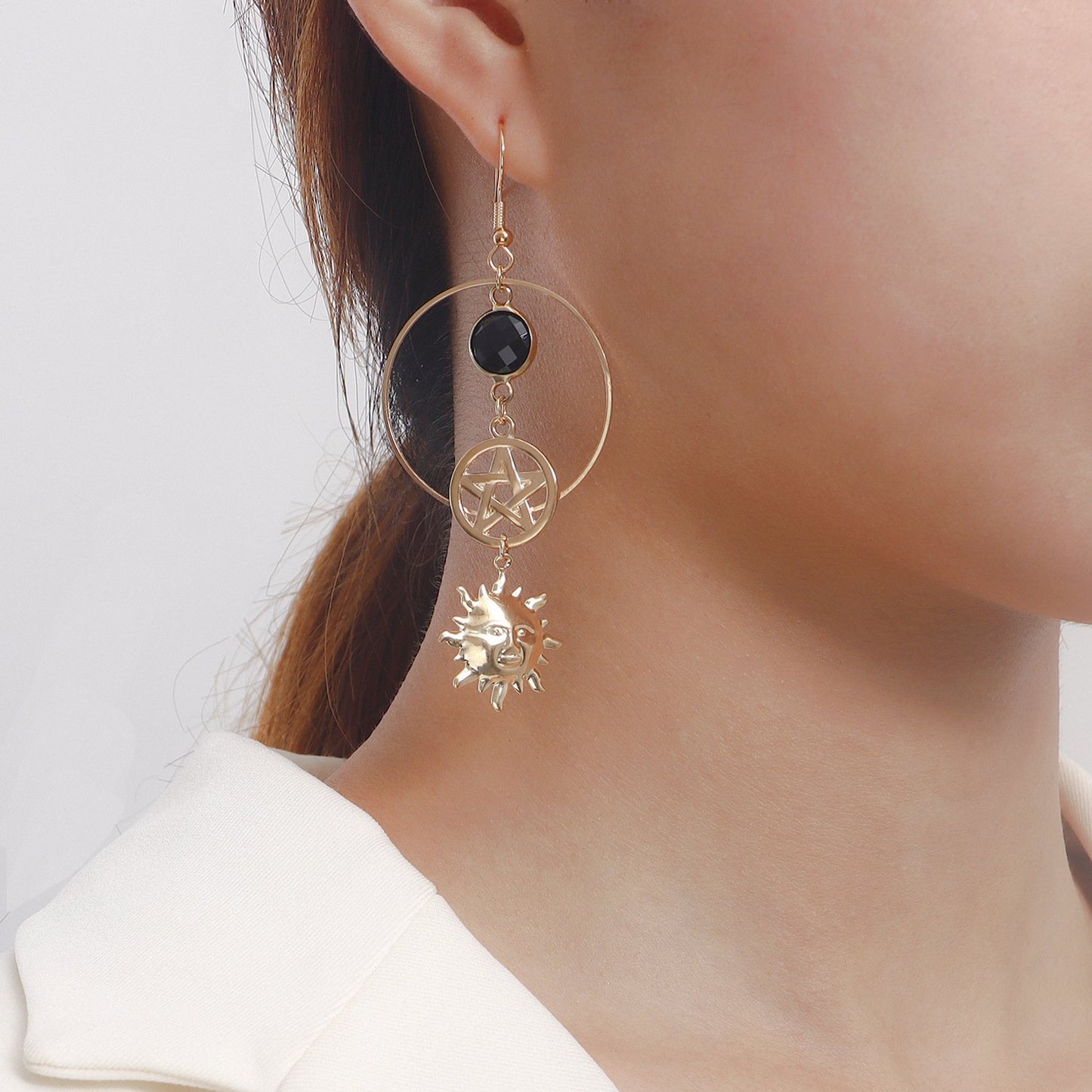 Jewelry Geometric Ring Sun Star Crescent Earrings Simple Ins Girl Fairy All-match Earrings