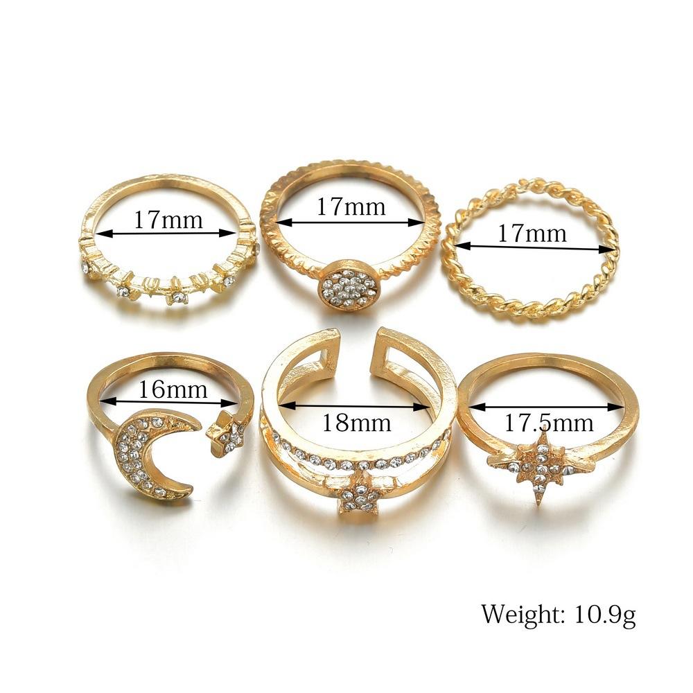 Accessories Bohemian Vintage Hexagram Knuckle Ring Set of 6 Rings Women Jewelry