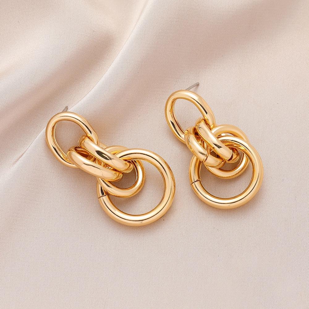 Fashion Versatile Personality Unique Metal Imitation Chain Circle Geometric Mosaic Ladies Earrings