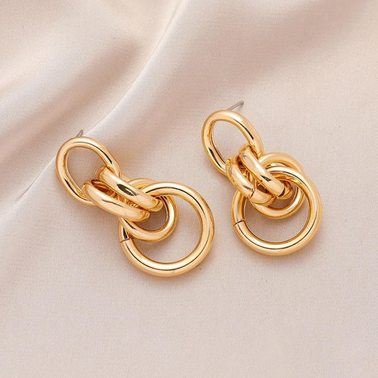 Fashion Versatile Personality Unique Metal Imitation Chain Circle Geometric Mosaic Ladies Earrings