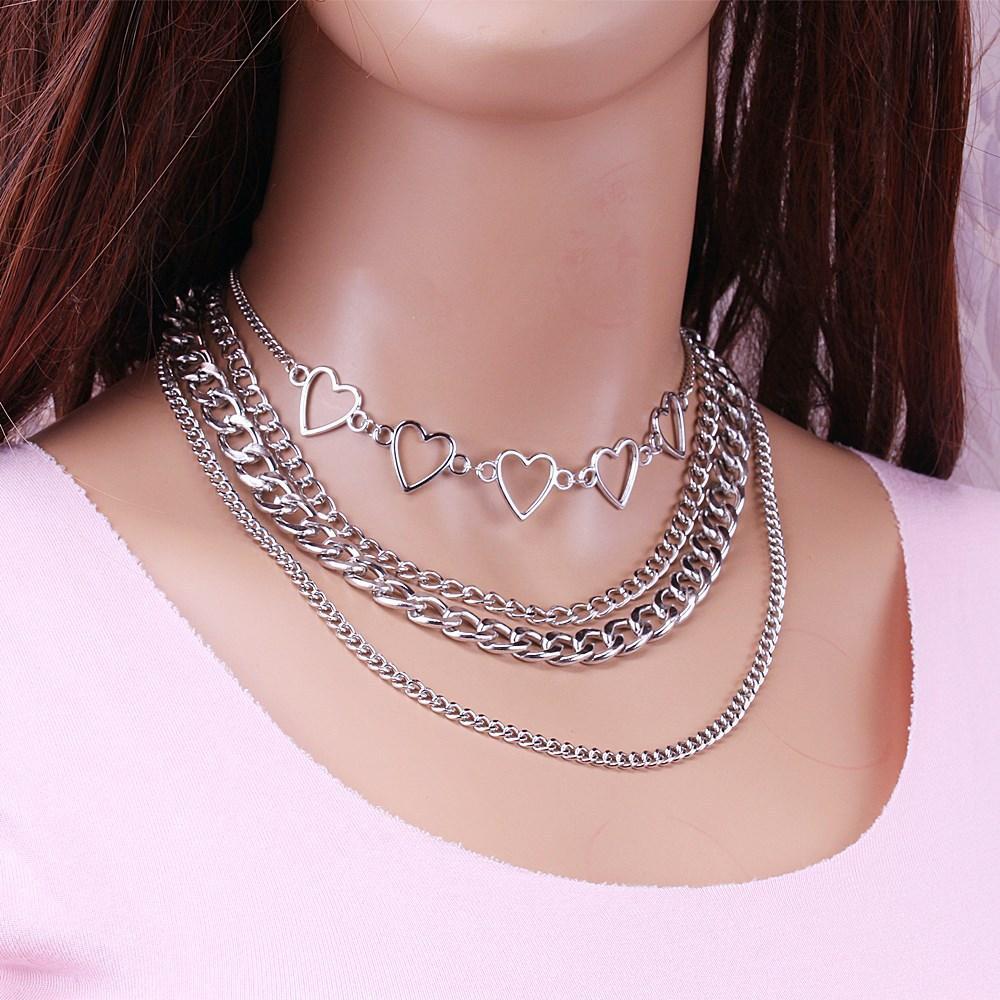 Jewelry Hip Hop Punk Chain Multilayer Necklace Female Simple Versatile Peach Heart Set Necklace