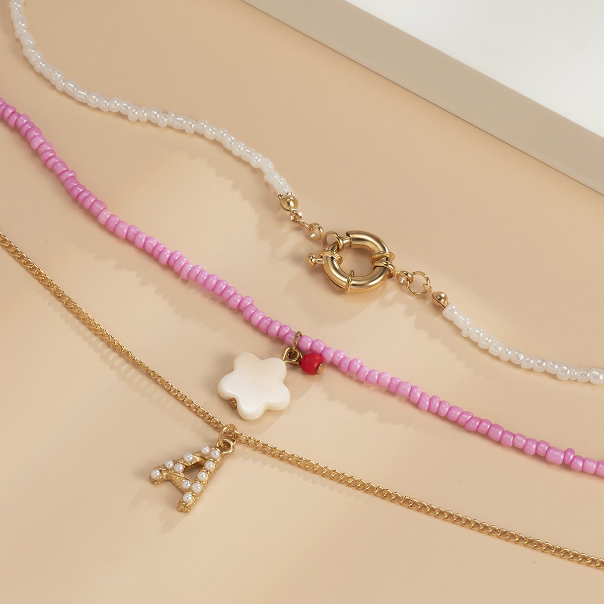 Creative Beaded Beaded Star Necklace Retro Inlaid Pearl Letter A Pendant Clavicle Necklace Female