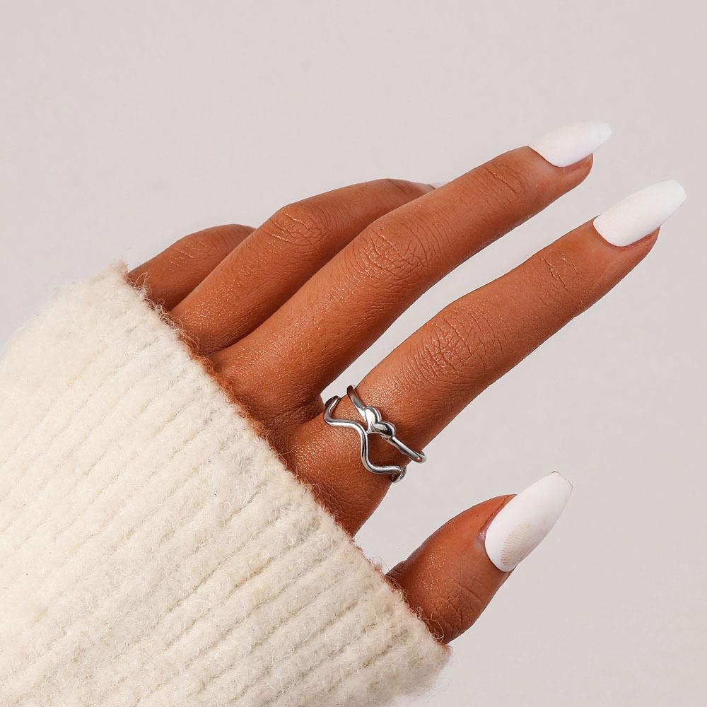 Fashion Simple Trend Ladies Stainless Steel Open Heart Wave Adjustable Ring Jewelry