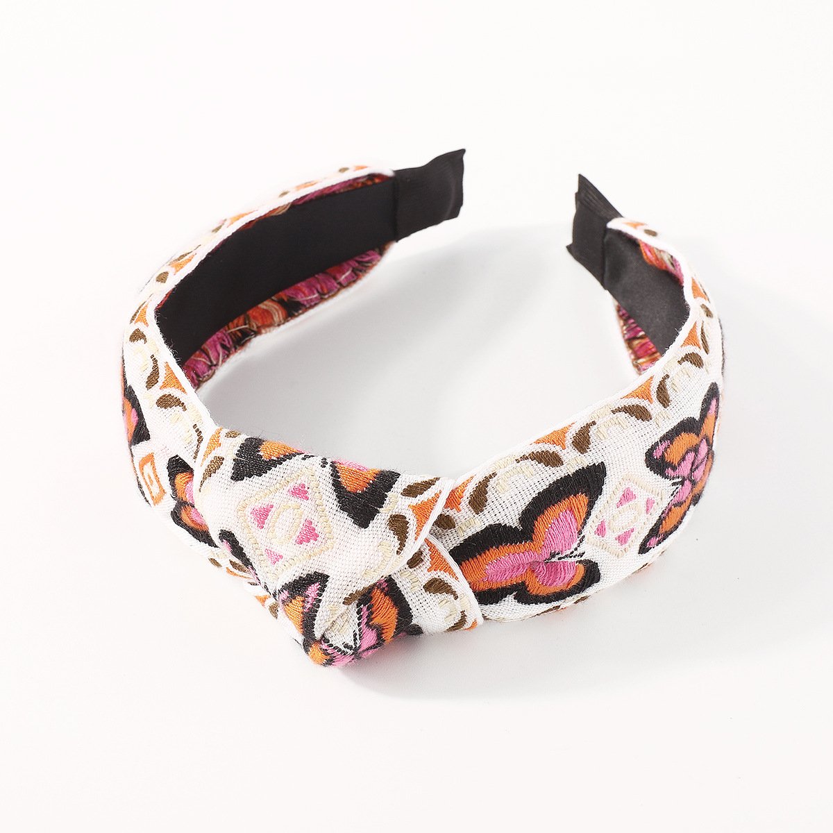 F493 Ethnic niche hit color geometric headband knotted sweet butterfly embroidery fashion creative headband