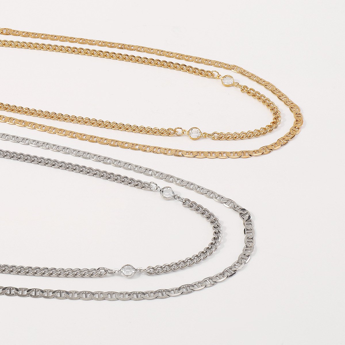 N143 Personality niche fashion hipster geometric stacked necklace micro-inlaid chain creative necklace female