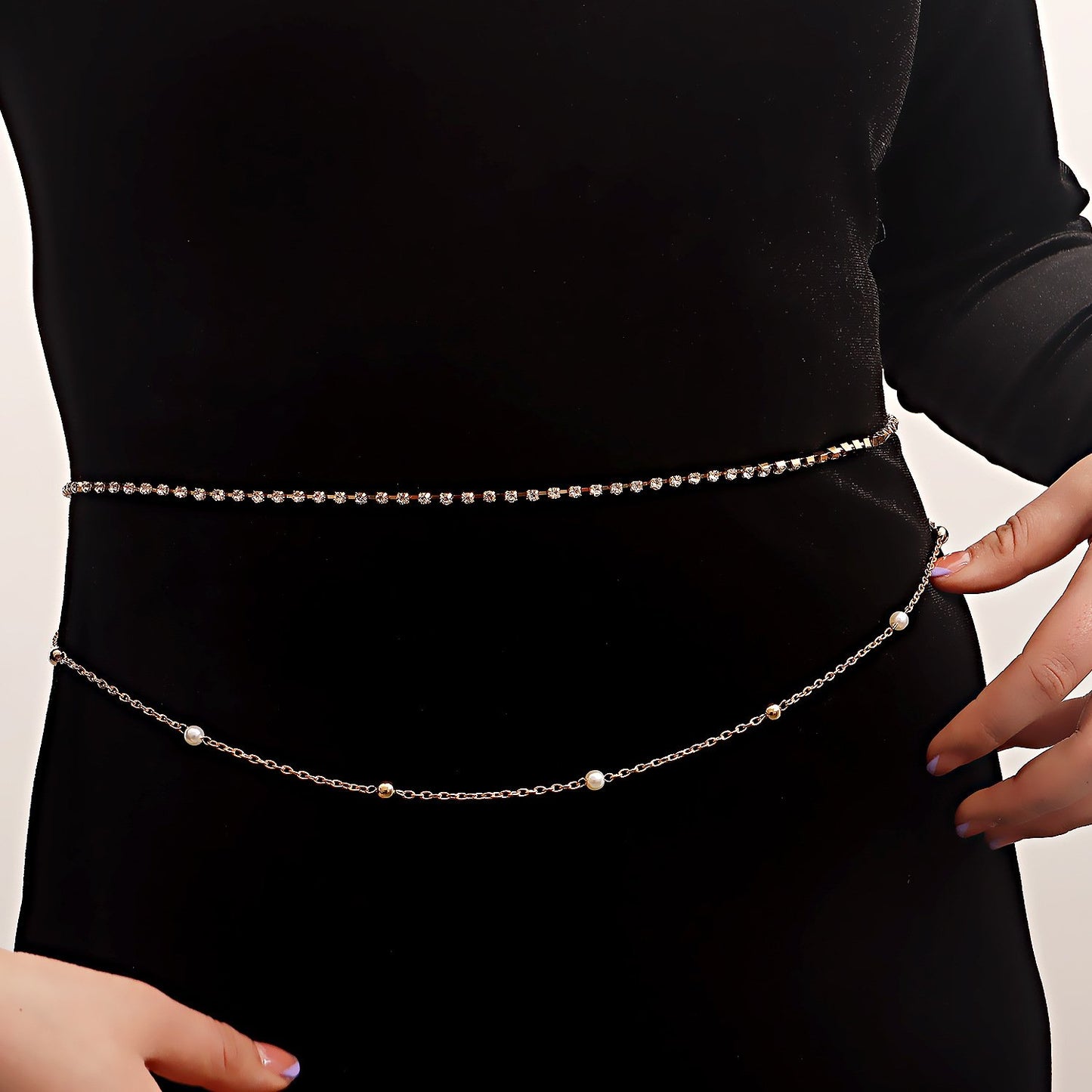 Jewelry fashion double-layer diamond claw chain metal small fragrant waist chain waist ornament female beautiful body jewelry