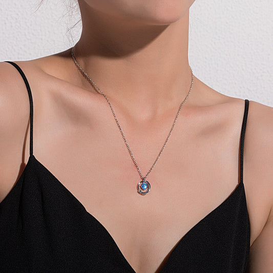 Jewelry micro-inlaid blue fantasy planet pendant necklace women's fashion full diamond temperament simple necklace