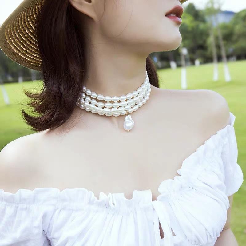 Retro Elegant Hepburn Multi-layer Pearl Necklace Shaped Necklace Female Collar Choker Choker Necklace Clavicle Chain Female