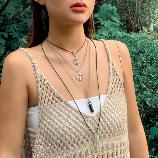 Jewelry Ethnic Color Beaded Long Sweater Chain Niche Imitation Crystal Stacked Xingyue Necklace