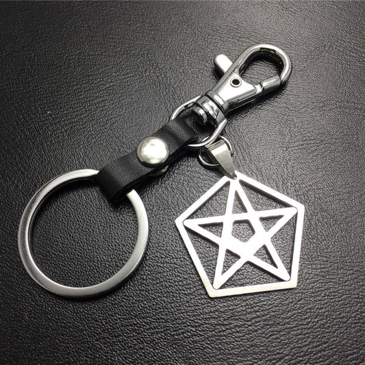 Five-pointed star pentagon stainless steel leather key chain waist bag bag pendant clothing accessories