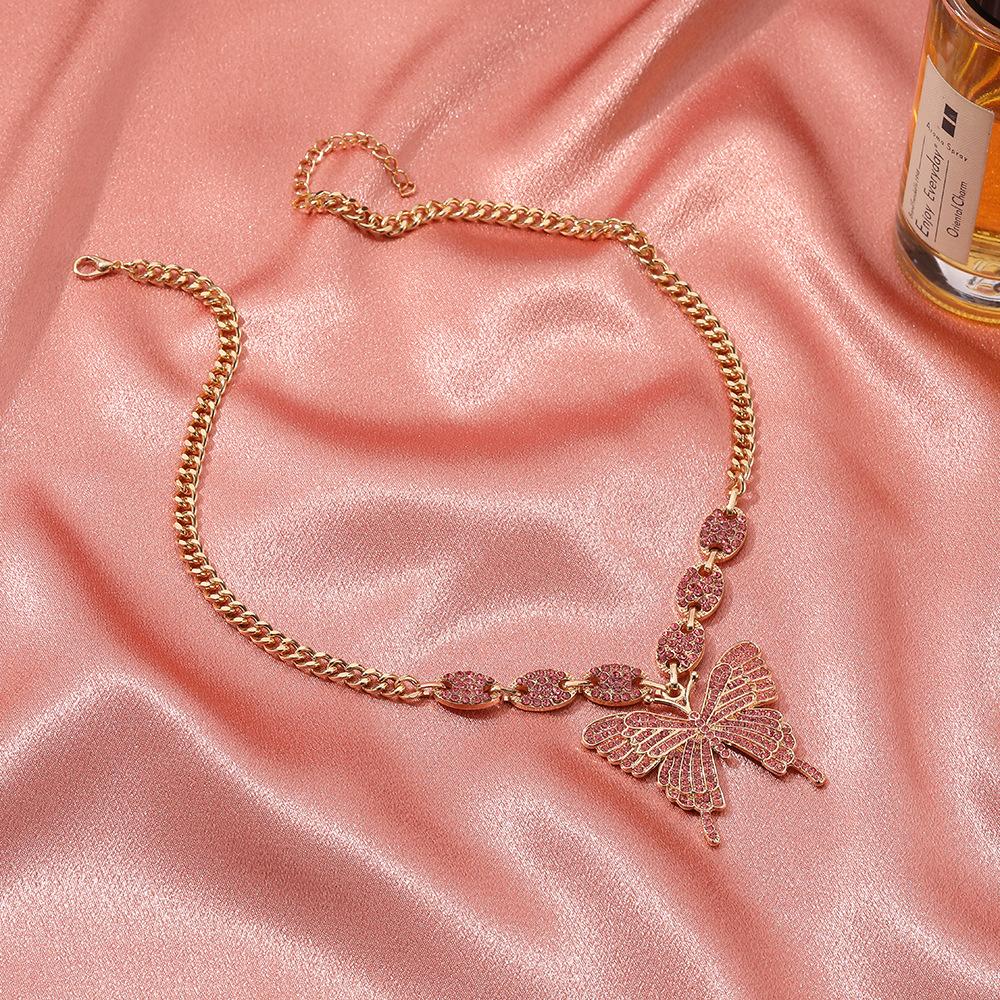 Exaggerated Butterfly Necklace Punk Micro-set Rhinestone Geometric Clavicle Chain Retro Cuban Hip Hop Sweater Chain