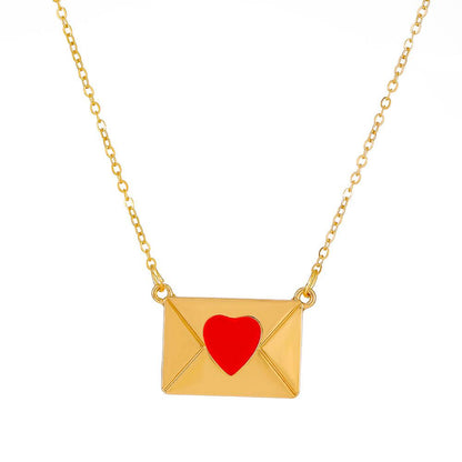 Send Acacia ins Simple Envelope Necklace Fashion Niche Design Drip Oil Love Letter Clavicle Chain