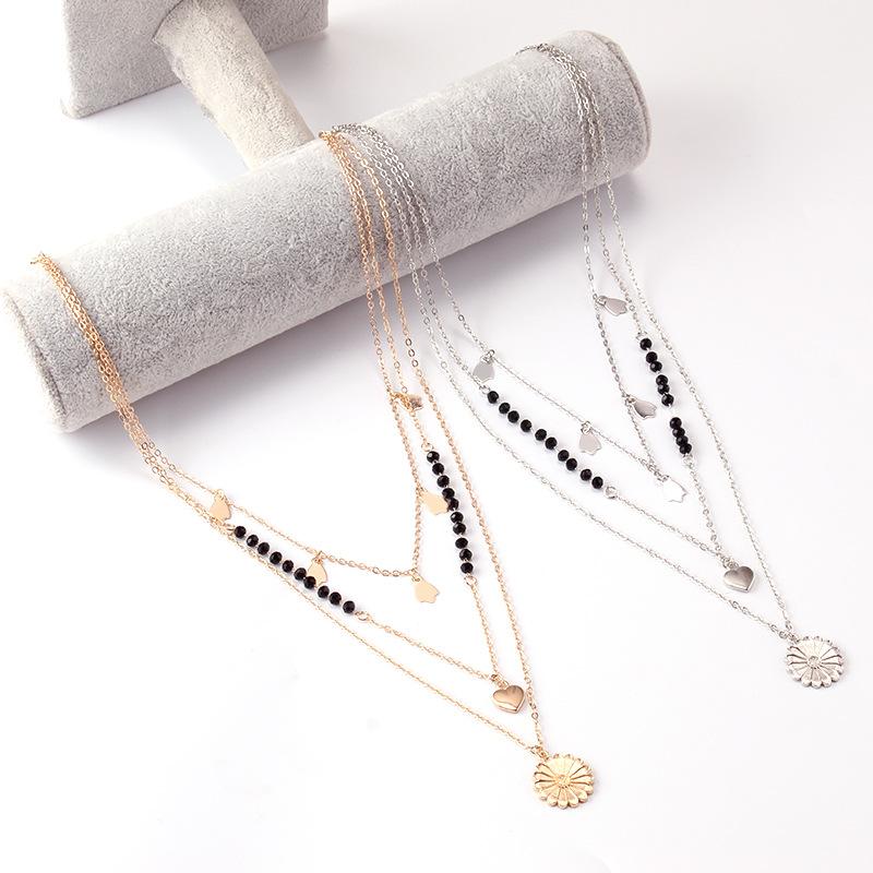 Explosive Jewelry Simple Fashion Peach Heart Sunflower Multilayer Necklace Design Sense of Stacking Necklace Women