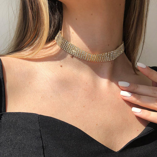 N517 Fashion Jewelry European Version Popular Beam Neck Element Necklace Trendy Women's Full Diamond Necklace Alloy Necklace