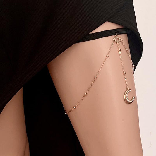 Sexy rhinestone moon pendant chain leg chain female creative personality long body chain jewelry