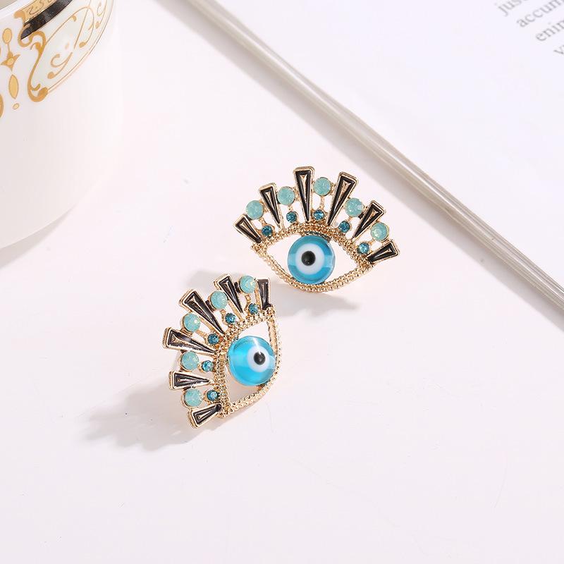 Creative fashion blue eye earrings with rhinestone eyes temperament earrings earrings