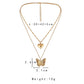 Love Butterfly Hanging Clavicle Pendant Simple Peach Heart Shaped Fashion Metal Double Layer Necklace Jewelry