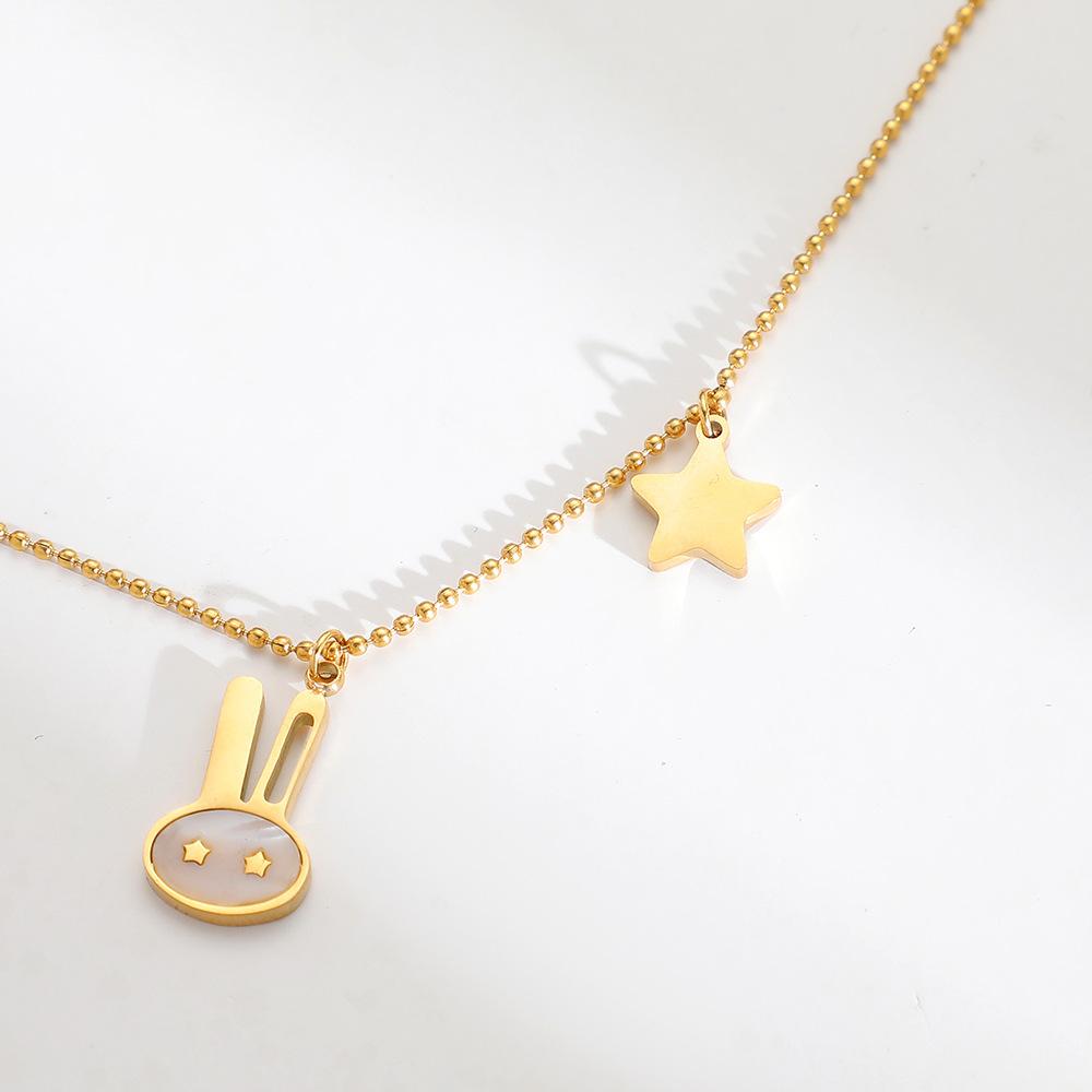 ins simple cute white rabbit stainless steel necklace five-pointed star rabbit head animal pendant star collarbone chain jewelry