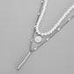 Punk Men's Trend Domineering Stainless Steel Stacked Pearl Star Coin Cylindrical Necklace Versatile Sweater Chain