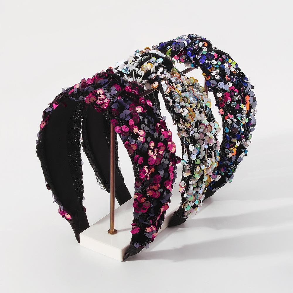 F3727 Jewelry Personality Super Shiny Sequin Headband Fabric Art Fashion Stage Catwalk Temperament Hair Accessories