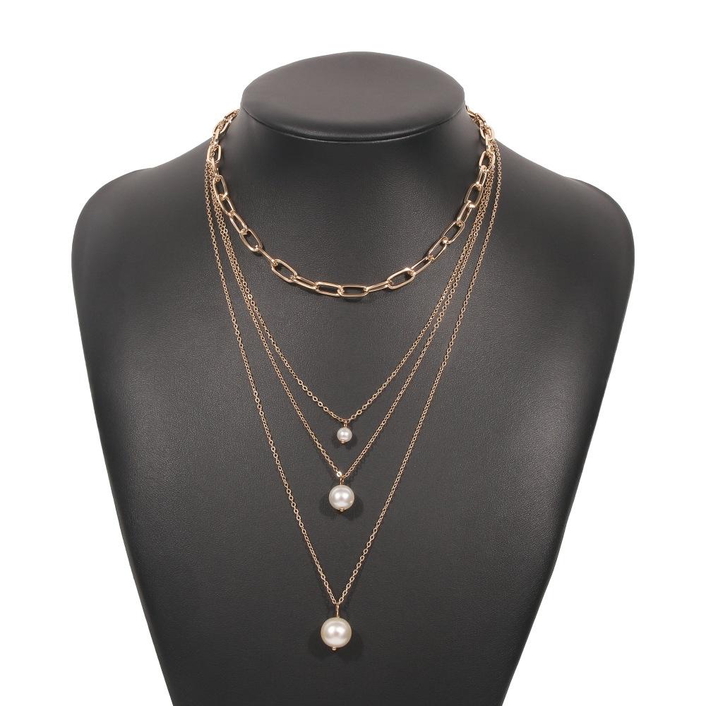 N8614 back decoration retro multi-layered temperament necklace imitation pearl chain niche exaggerated necklace