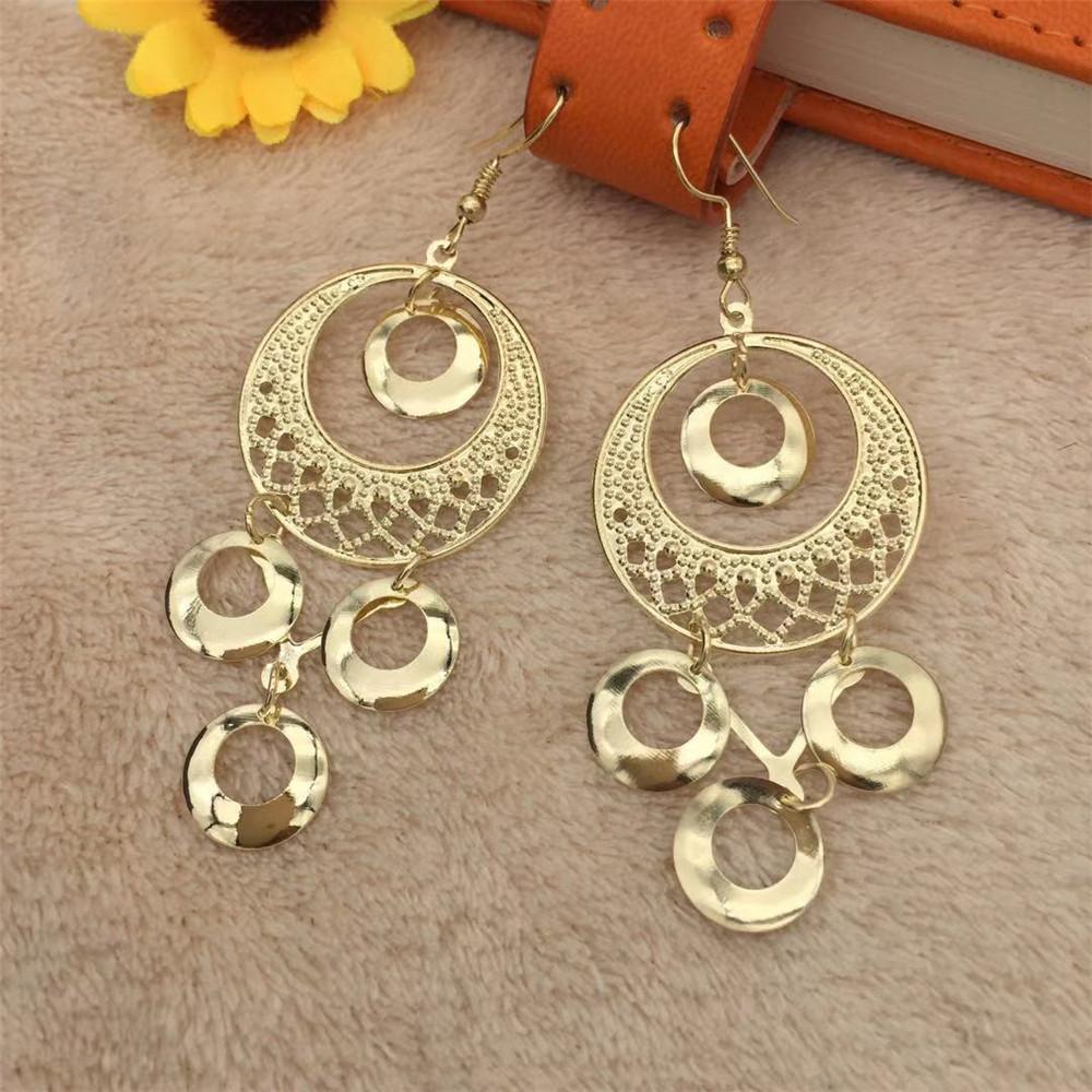 Indian Baroque Bird's Nest Exaggerated Retro Earrings Metal Hollow Long Earrings Yunnan Minority Female Earrings