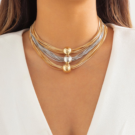 Jewelry exaggerated metal ball pendant necklace personality multi-layer box chain retro necklace female
