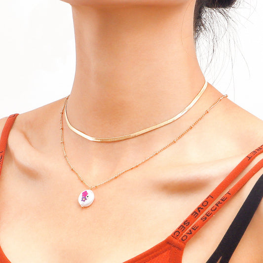 Jewelry Bling Bling Flat Snake Chain Double Layer Necklace Light Luxury Trendy Cool Fashion High-end Design Sense Necklace