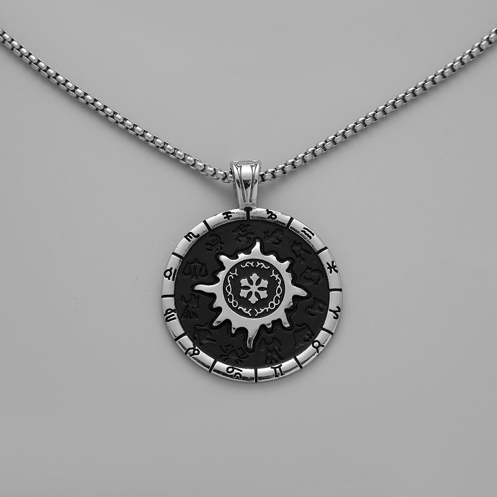 Trendy Atmosphere Sun Star Compass Constellation Pendant Titanium Steel Punk Exaggerated Men's Cool Round Card Necklace