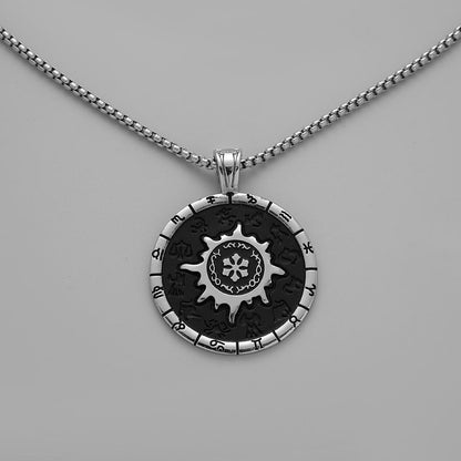 Trendy Atmosphere Sun Star Compass Constellation Pendant Titanium Steel Punk Exaggerated Men's Cool Round Card Necklace