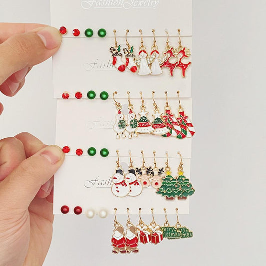 Christmas series earrings set cartoon oil dripping elk Santa Claus Christmas tree earrings female