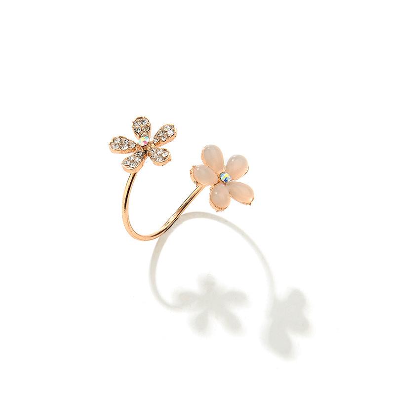 Opal flower open ring micro-paved diamond five-leaf flower ring popular jewelry