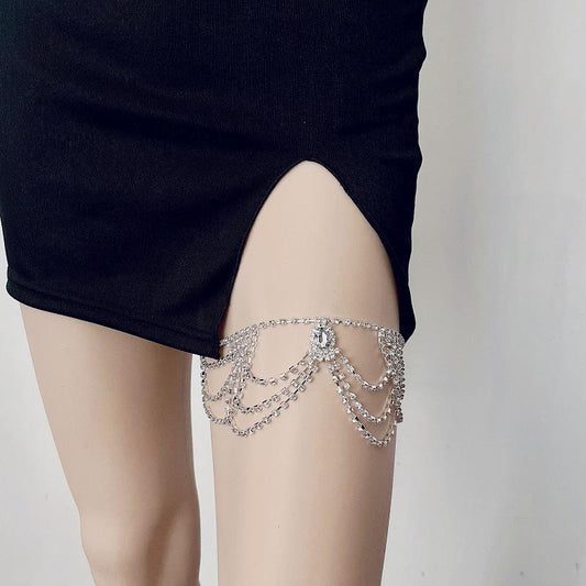 Rhinestone multi-layer elastic leg chain fashion all-match beach crystal body chain female Legchain