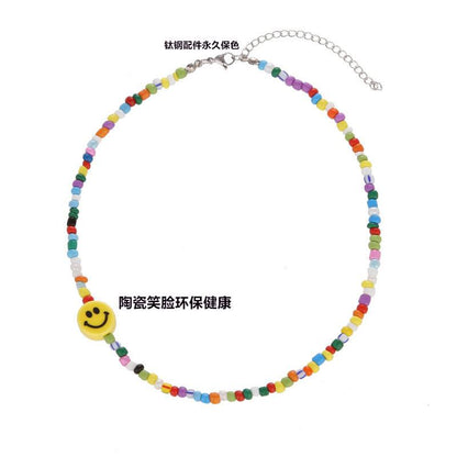 Jewelry female worker threading rice beads smiley face necklace super fairy fashion short necklace clavicle chain