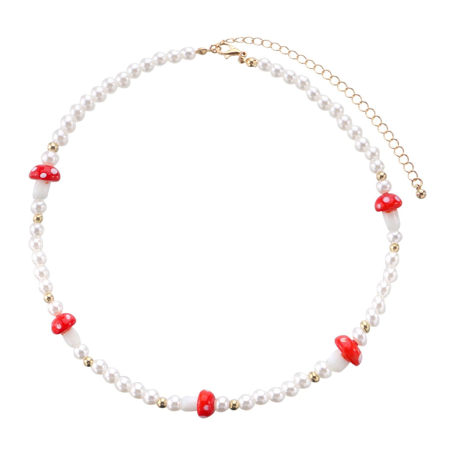 Jewelry Trend Simple Red Mushroom Pearl Necklace Women's Fashion Personality Short Money Jewelry