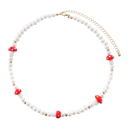 Jewelry Trend Simple Red Mushroom Pearl Necklace Women's Fashion Personality Short Money Jewelry