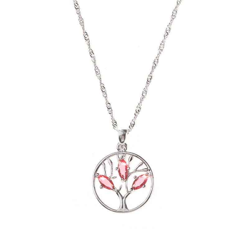 Round Hollow Crystal Lucky Tree Pendant Tree of Life Necklace Versatile Creative Necklace for Women