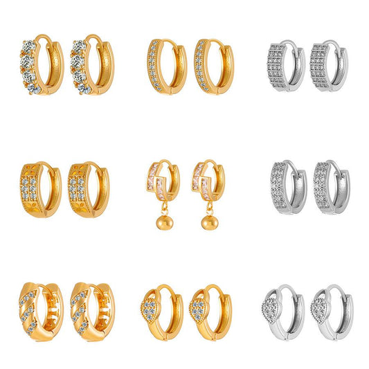 Ins diamond ring earrings female retro fashion temperament metal geometric circle ear buckle net red earrings tide