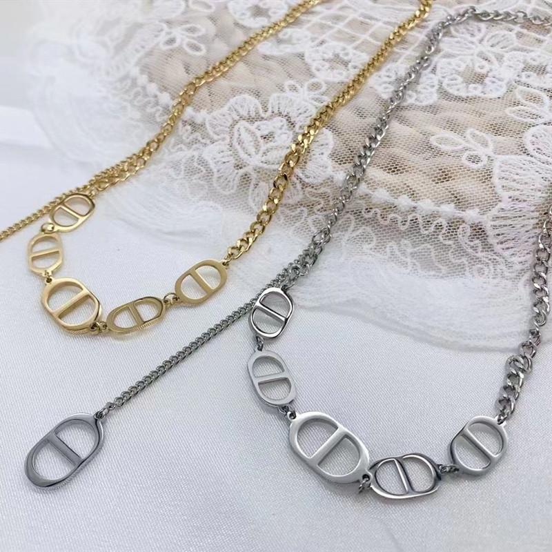 Hip-hop double D titanium steel letter tassel necklace trendy street ins cold pig nose clavicle chain does not fade
