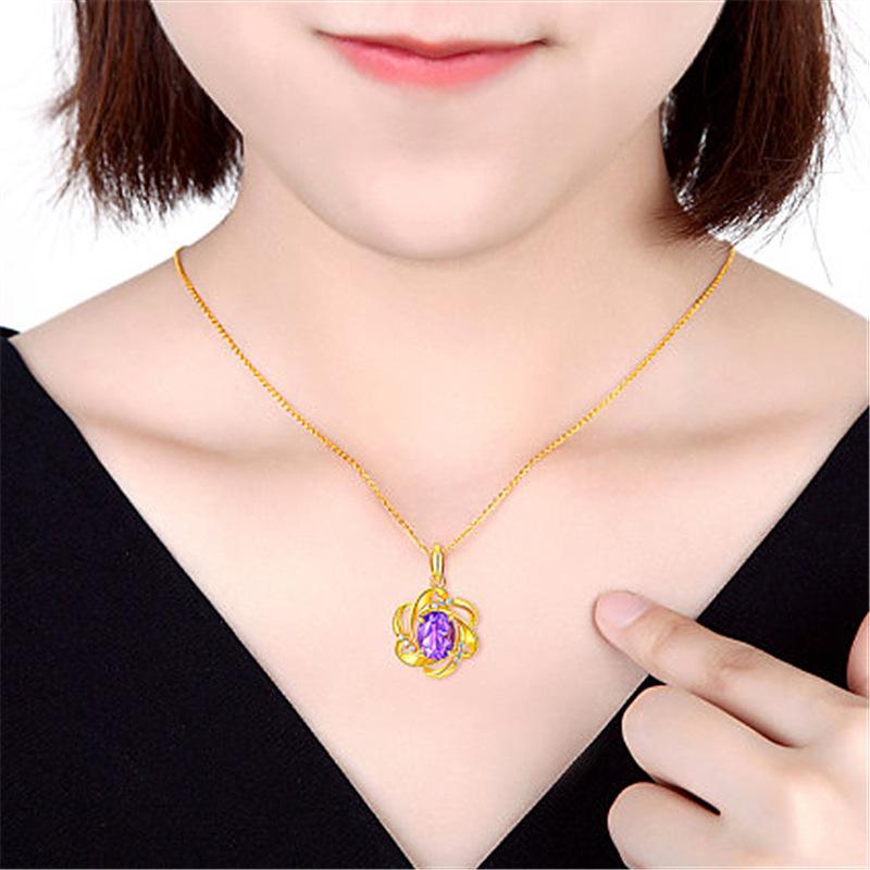 Explosive Jewelry Fashion Amethyst Pendant Necklace Women's Niche Design Clavicle Chain Jewelry